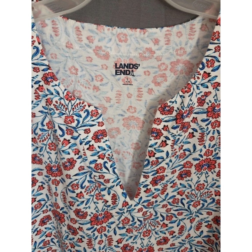 Lands End Floral Midi Dress Soft Feminine Summer Casual 100% Cotton Large 14/16 - Picture 2 of 9
